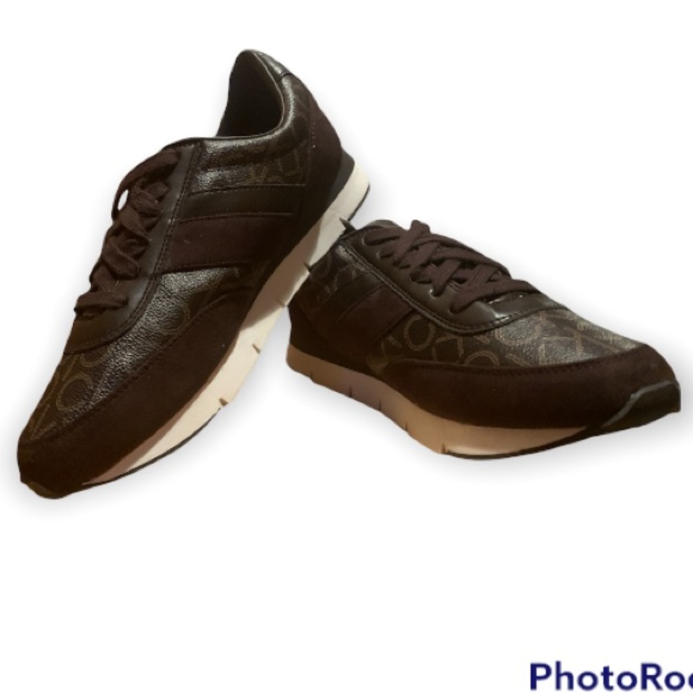 Calvin Klein Low Top Lace Up Brown Faux Leather  Shoes Women’s Size 10 NWOB